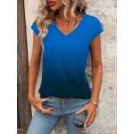 Women s Ombre V Neck Short Sleeve Casual T Shirt Summer