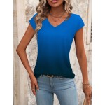 Women s Ombre V Neck Short Sleeve Casual T Shirt Summer