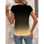 Women s Summer Ombre Printed V Neck Short Sleeve Casual T Shirt