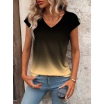 Women s Summer Ombre Printed V Neck Short Sleeve Casual T Shirt