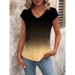 Women s Summer Ombre Printed V Neck Short Sleeve Casual T Shirt