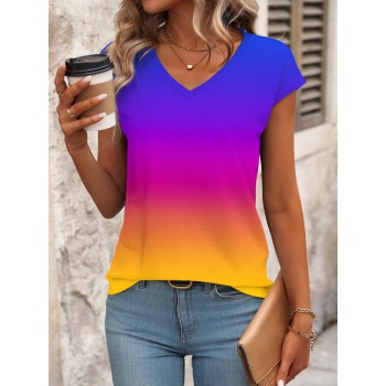 Women s Simple Gradient Color Short Sleeve T Shirt For Daily Wear