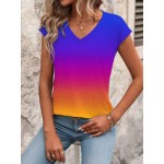 Women s Simple Gradient Color Short Sleeve T Shirt For Daily Wear