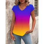 Women s Simple Gradient Color Short Sleeve T Shirt For Daily Wear