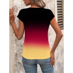 Women s Ombre V Neck Short Sleeve Casual T Shirt Summer