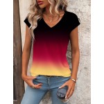 Women s Ombre V Neck Short Sleeve Casual T Shirt Summer