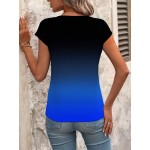 Women s Gradient V Neck Short Sleeve Casual T Shirt Summer