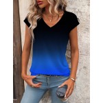 Women s Gradient V Neck Short Sleeve Casual T Shirt Summer