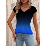 Women s Gradient V Neck Short Sleeve Casual T Shirt Summer