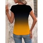 Women s Summer Ombre V Neck Short Sleeve Casual T Shirt