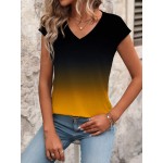 Women s Summer Ombre V Neck Short Sleeve Casual T Shirt