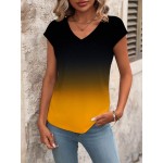 Women s Summer Ombre V Neck Short Sleeve Casual T Shirt