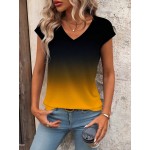 Women s Summer Ombre V Neck Short Sleeve Casual T Shirt