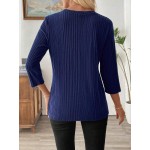 Women Casual Solid Color Ribbed Long Sleeve T Shirt Spring Autumn