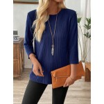 Women Casual Solid Color Ribbed Long Sleeve T Shirt Spring Autumn