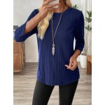 Women Casual Solid Color Ribbed Long Sleeve T Shirt Spring Autumn