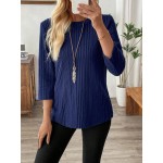 Women Casual Solid Color Ribbed Long Sleeve T Shirt Spring Autumn