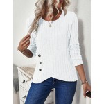 Women s Asymmetric Hem Slit Ribbed Long Sleeve T Shirt