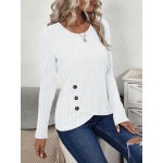 Women s Asymmetric Hem Slit Ribbed Long Sleeve T Shirt