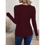 Ladies Round Neck Asymmetric Hem Long Sleeve T Shirt