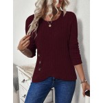 Ladies Round Neck Asymmetric Hem Long Sleeve T Shirt