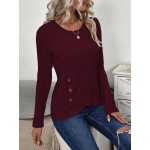 Ladies Round Neck Asymmetric Hem Long Sleeve T Shirt