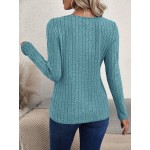 Women s Solid Color Round Neck Long Sleeve Ribbed Asymmetric Hem Casual T Shirt Spring Summer