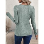 Women s Solid Color Minimalist Casual Crew Neck Long Sleeve Button T Shirt