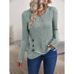 Women s Solid Color Minimalist Casual Crew Neck Long Sleeve Button T Shirt