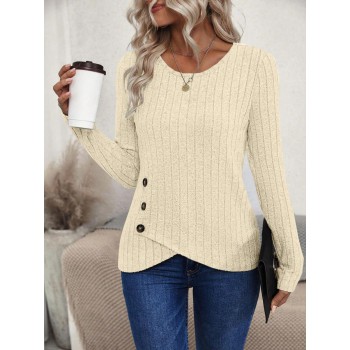 Button Decoration Long Sleeve T Shirt