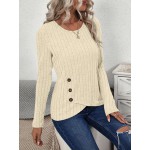 Button Decoration Long Sleeve T Shirt