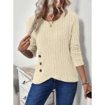 Button Decoration Long Sleeve T Shirt