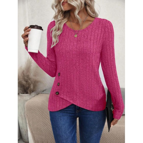 Rib Knit Cross Over Wrap T Shirt